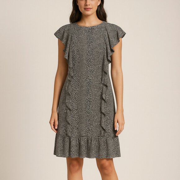MICHAEL Michael Kors Women’s Cascading Ruffles Shift Dress Animal Print B&W - Picture 1 of 14